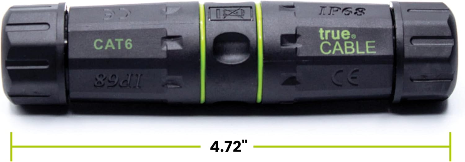 trueCABLE Cat6 Waterproof Inline Coupler, Shielded (STP), IP68 Rated, PoE++ (4PPoE), ANSI/TIA 568-2.D Cat6 Channel Compliant, Female to Female RJ45 Couplers, 2 Pack
