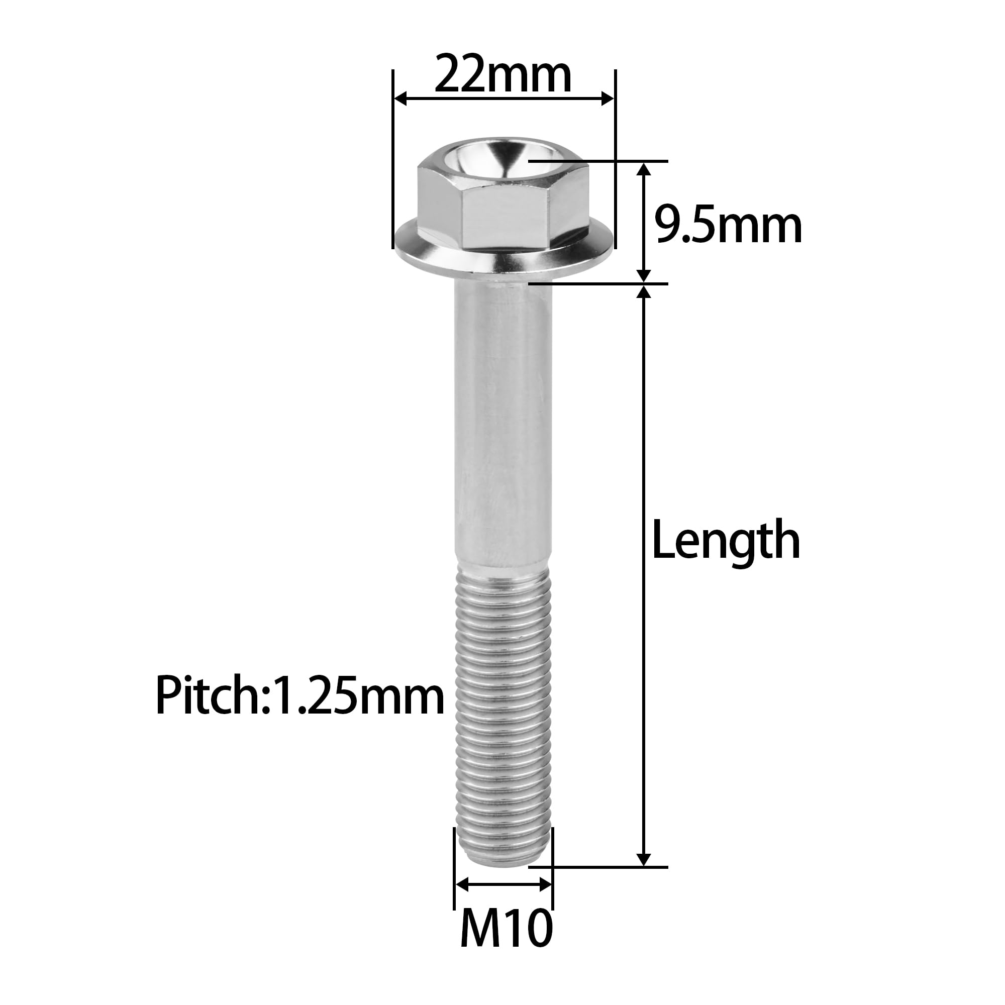 Bullone in titanio DIN6921 M10 x 30/35/40/45/55/60/65/70/75/80/100 mm, viti a testa esagonale, passo 1,25 mm, confezione da 6 (M10 x 65 mm, titanio)
