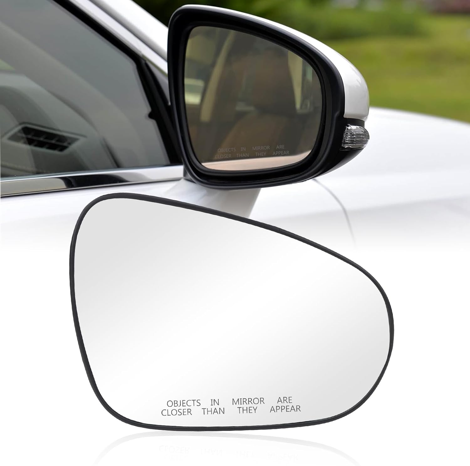 Passenger Side Heated Mirror Glass for 2013-2017 ES350 ES300h GS350 GS450h, 2011-2017 CT200h, 2013-2016 LS460 LS600h, 2015-2018 RC350 RC F, Convex Right Mirror Glass With Backing Plate