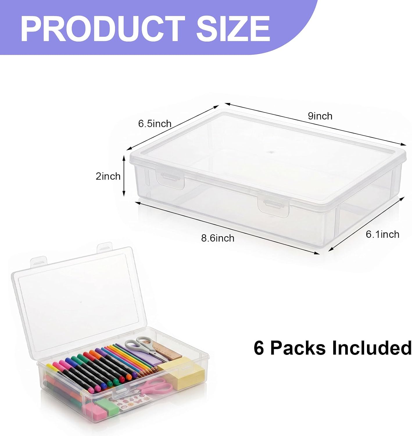 6 Pcs 9x6.5x2 Clear Plastic Storage Boxes with Latching Lids