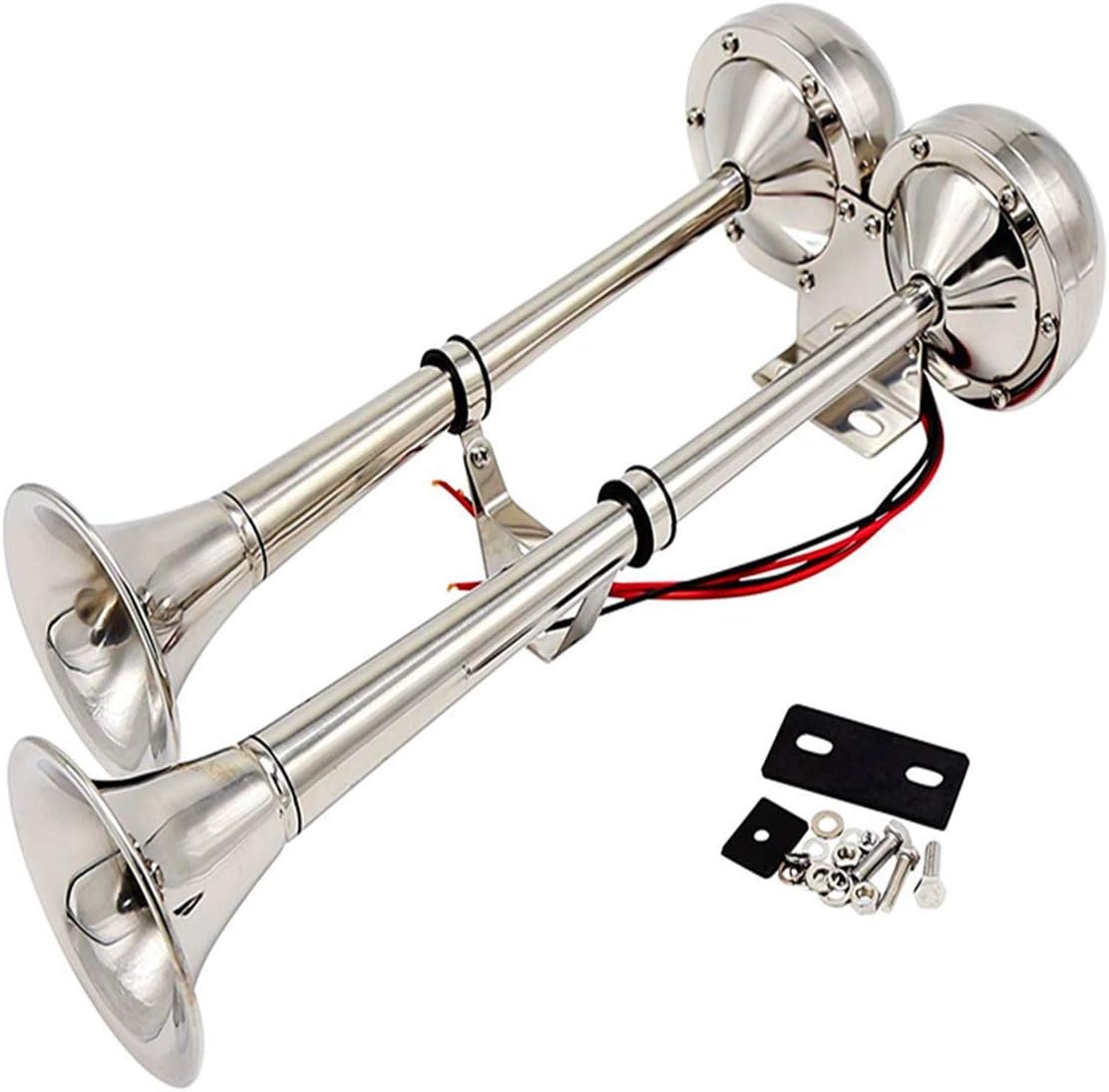 Electric Car Horn 150DB Bugle Loud Speaker - Marine Stainless Steel Double Horn 304 for 12V Cargo Wheel Ship Trucks Vans Trains Boats