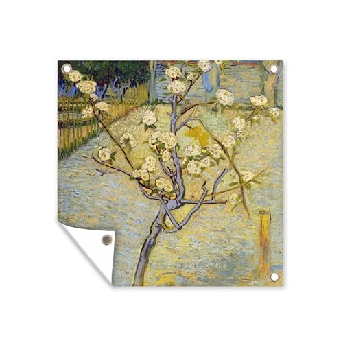 MuchoWow Poster exterieur Poirier en fleurs - Vincent van Gogh Decoration murale 50x50 cm Résistant aux intempéries/soleil
