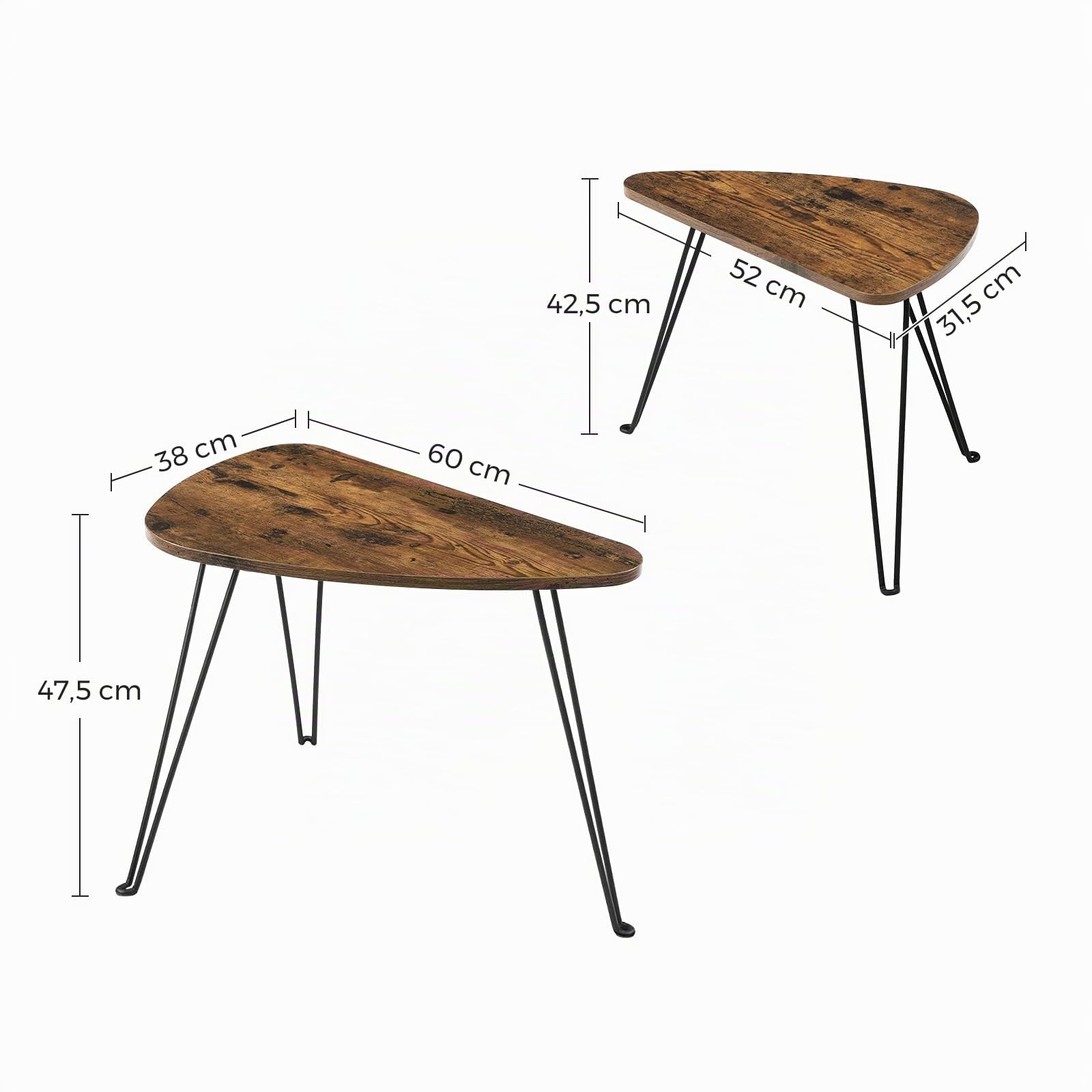 VASAGLE Juego de 2 Mesas Auxiliares, Mesas de Nido, Mesas de CafÉ, para SalÓn, Comedor, Dormitorio, Estilo Industrial, MarrÓn RÚstico y Negro LNT012B01