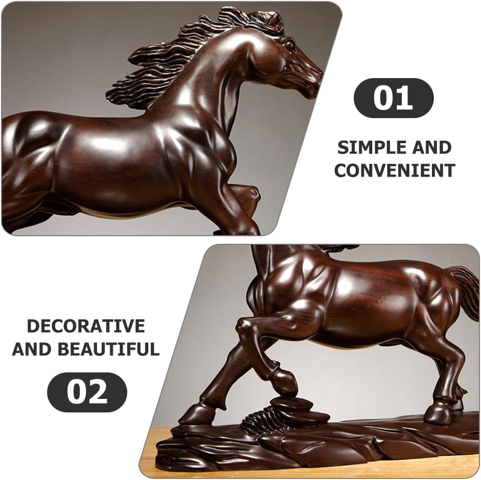 LOGOFUN 木製馬の置物 木製 干支 馬像 中国の馬の彫刻 デスクトップ 馬飾り ホームオフィス用 - 12 x 5 x 4cm