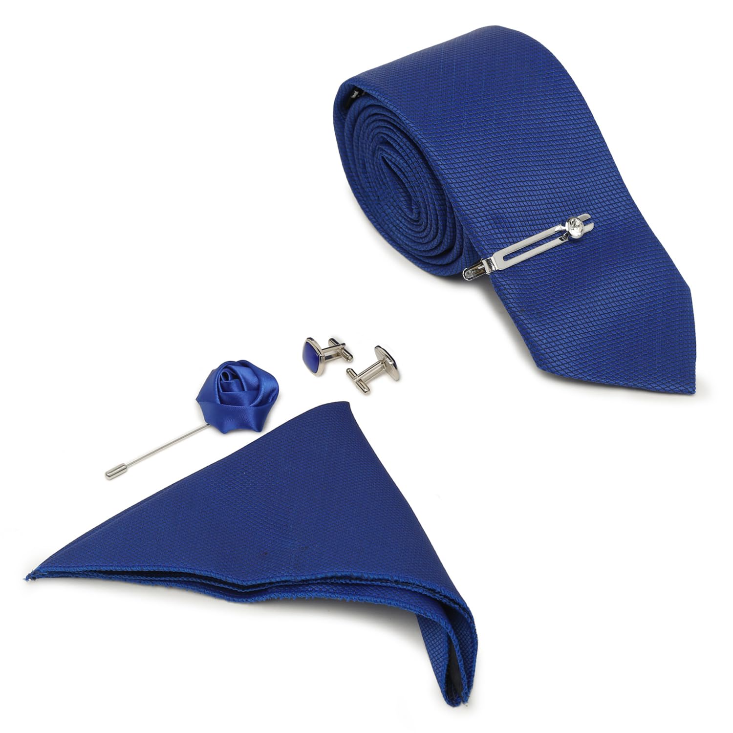 MUTAQINOTI Mens Woven Premium Silk Necktie Suit Accessories Set With Pocket Square Cufflinks Brooch Tie Pin (TECP2)
