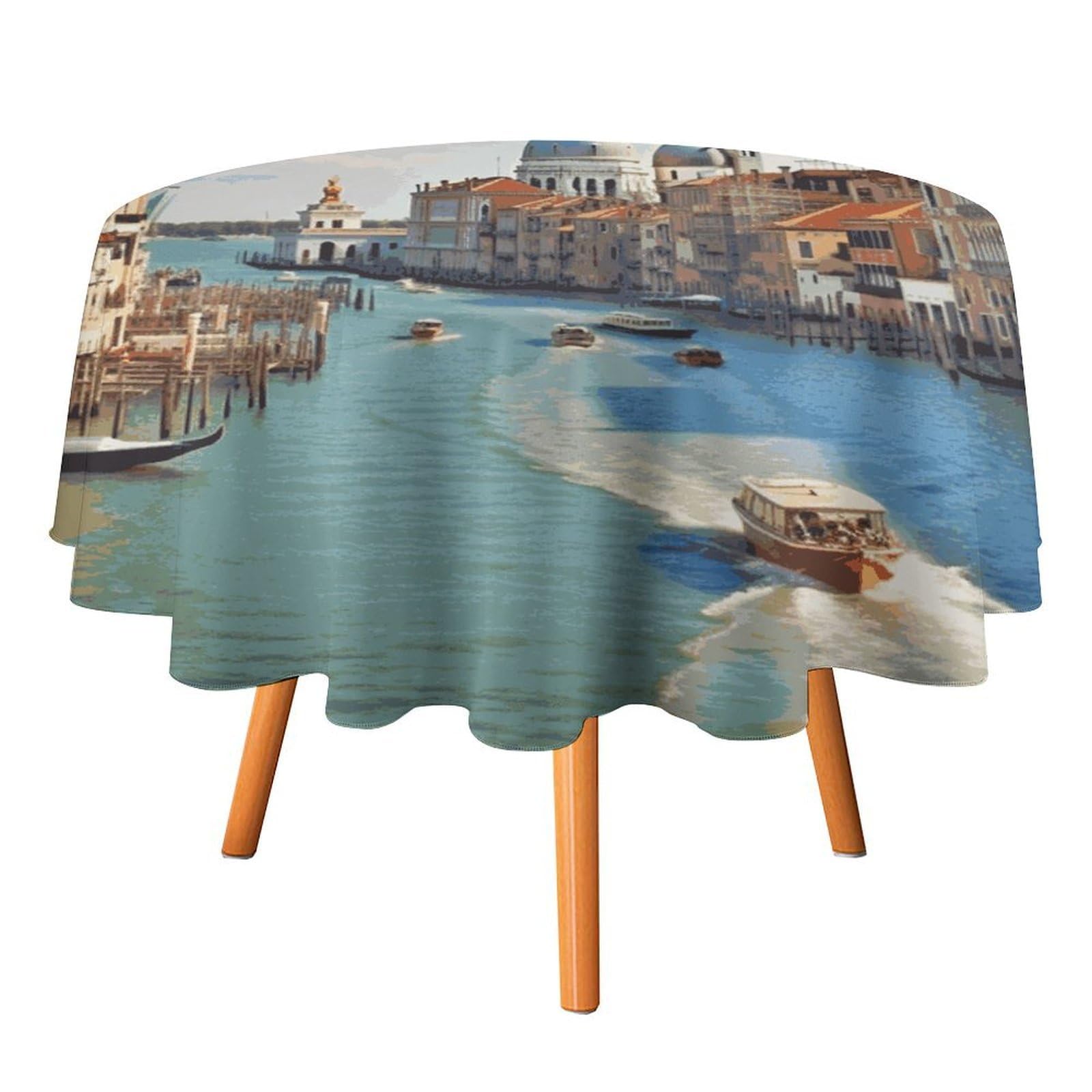 Fekiloot Style Grand Canal In Italy Round Tablecloth - Heavy Duty And Washable,Polyester Decorative Fabric Table Cover,Tablecloths For Kitchen Dining, Wedding, Birthday Party60x60in
