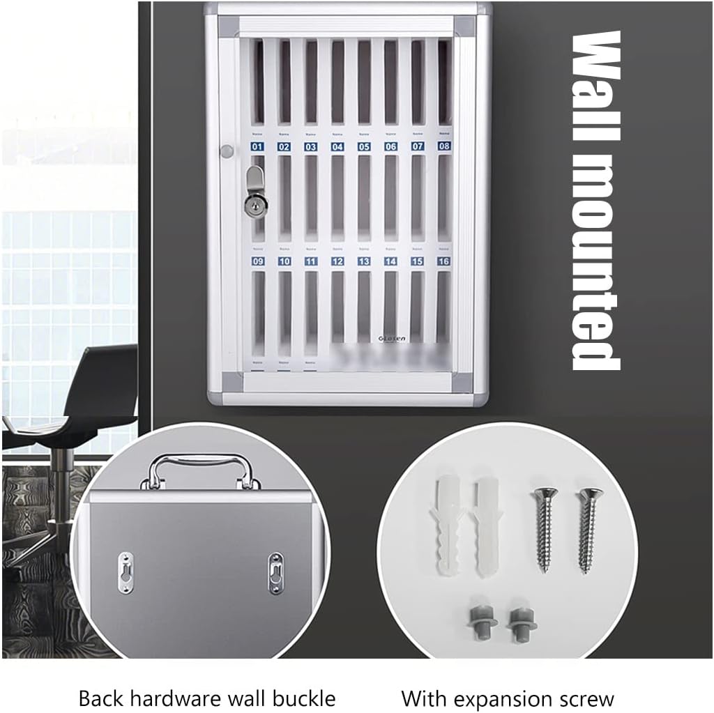 Cell Phone Locker Box for Classroom with Door Locks and Keys Clear Acrylic Jail Storage Cabinet，Wall Mounted Aluminum Alloy Phone Storage Cabinet, Transparent Glass Door & Soft Lining, Numbe
