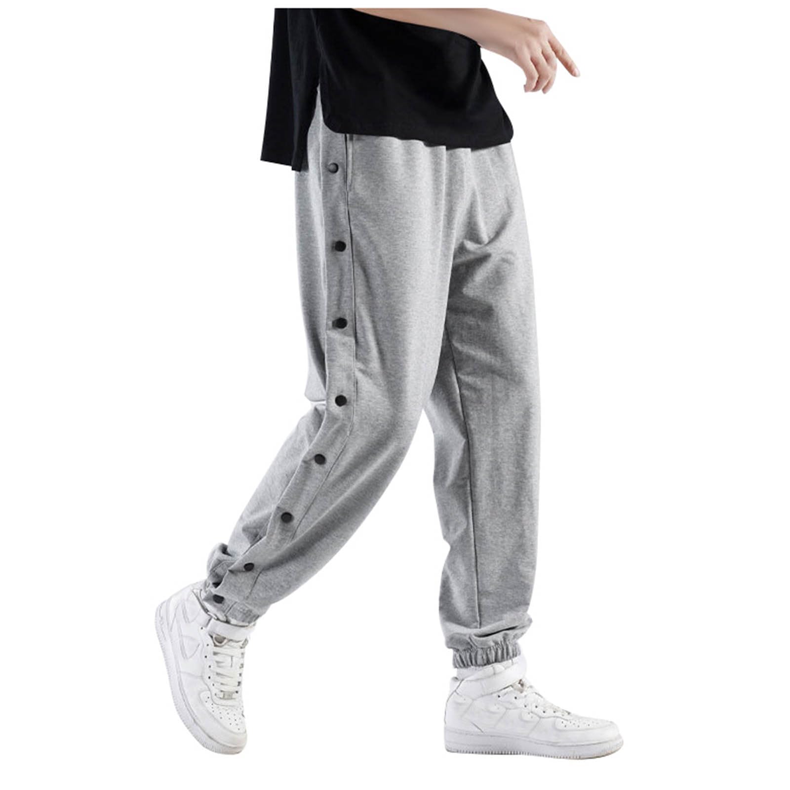 Pantaloni da Allenamento da Uomo con abbottonatura Laterale, Pantaloni a Strisce, in Vita Elasticizzata, con Tasche, Bottoni, Casual, Casual, da Basket, Sportswear