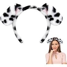 Beviliu Dalmatian Dog Ears Headband - Realistic Puppy Hairband Fluffy Adult Dogs Costume for Halloween Party Cosplay Washing Makeup
