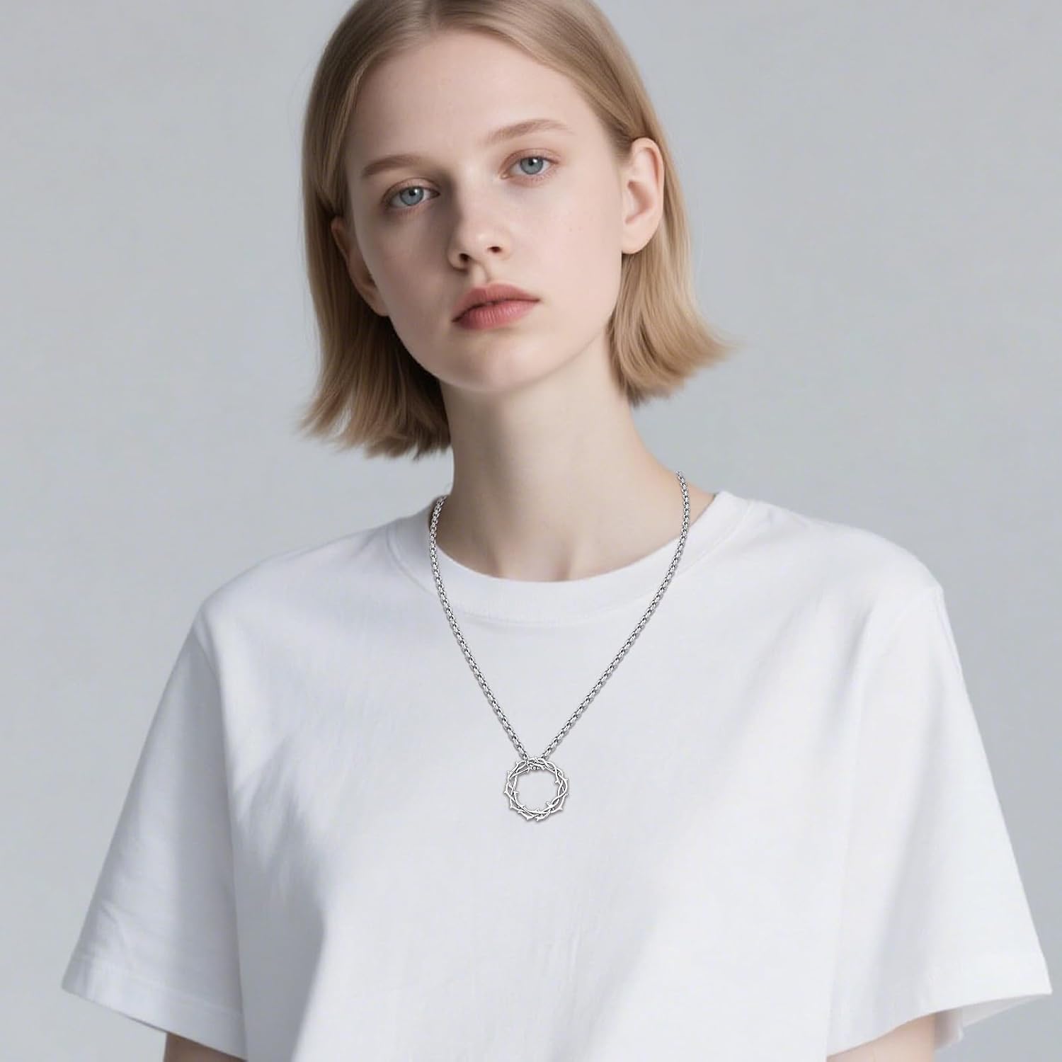 Gothic Thorns Necklace 925 Sterling Silver Thorns Crown of Thorns Pendant Necklace Gothic Jewelry Birthday Gifts for Men Women