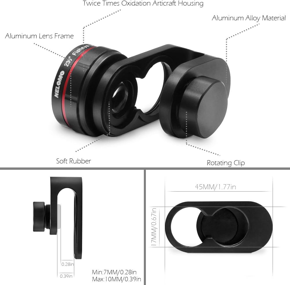 NELOMO Universal Professional HD Camera Lens Kit for iPhone XR XS X/8/7Plus/7/6sPlus/6s, Samsung S8+/S8 and Other Cellphones (230¡ã Fisheye Lens, 0.65X Super Wide Angle Lens, 15X Super Macro Lens)