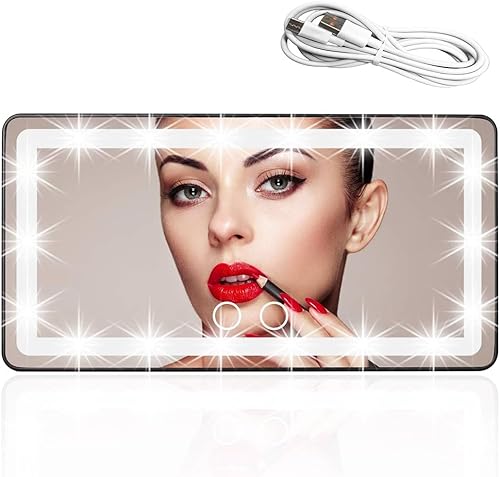 Suvnie Espejo de tocador para visera solar para automóvil, espejo LED recargable con pantalla táctil regulable, espejo de maquillaje con 3 modos de