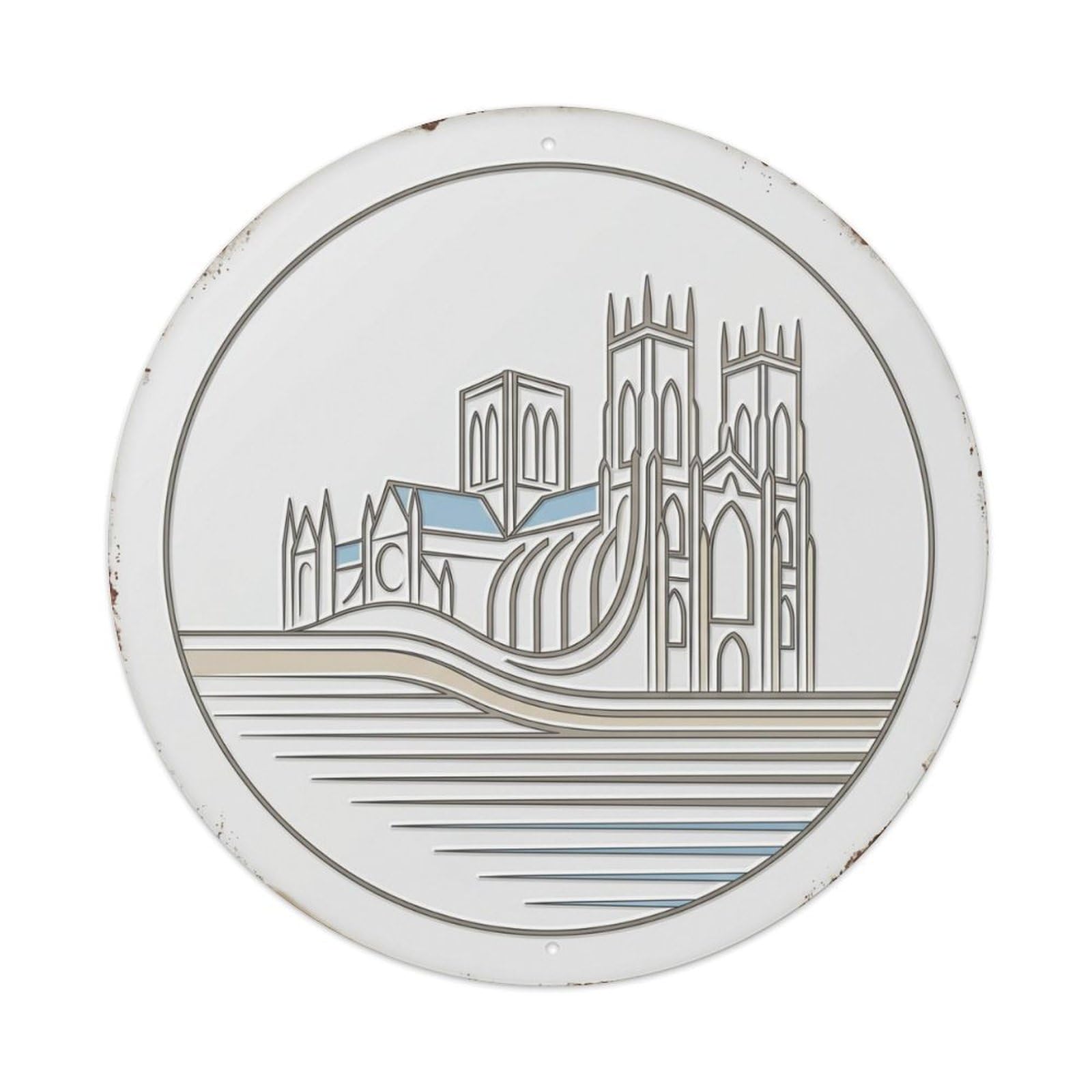 York Streamline Minster Travel Metal Tin Sign Plaque Wall Decor for Cafe, Club Bar, Office, Home Garden Round Metal Poster 8x8Inch
