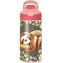 Giraffe Kids Water Bottle with Straw and Carry Handle Cute Animals Vacuum Insulated Stainless Steel Bottles Leak-Proof for Boys Girls Toddler 12 oz Pink Lid