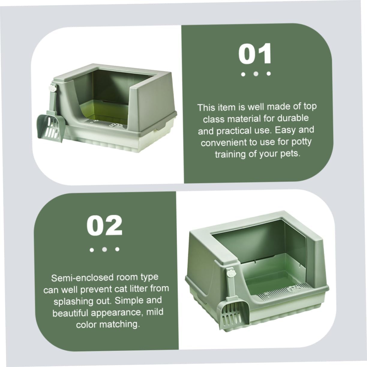 Yardwe 1Set Semi Enclosed Cat Litter Box Plastic Toilet for Cats and Kittens Easy Design Spill Prevention for Home and Pet Shops