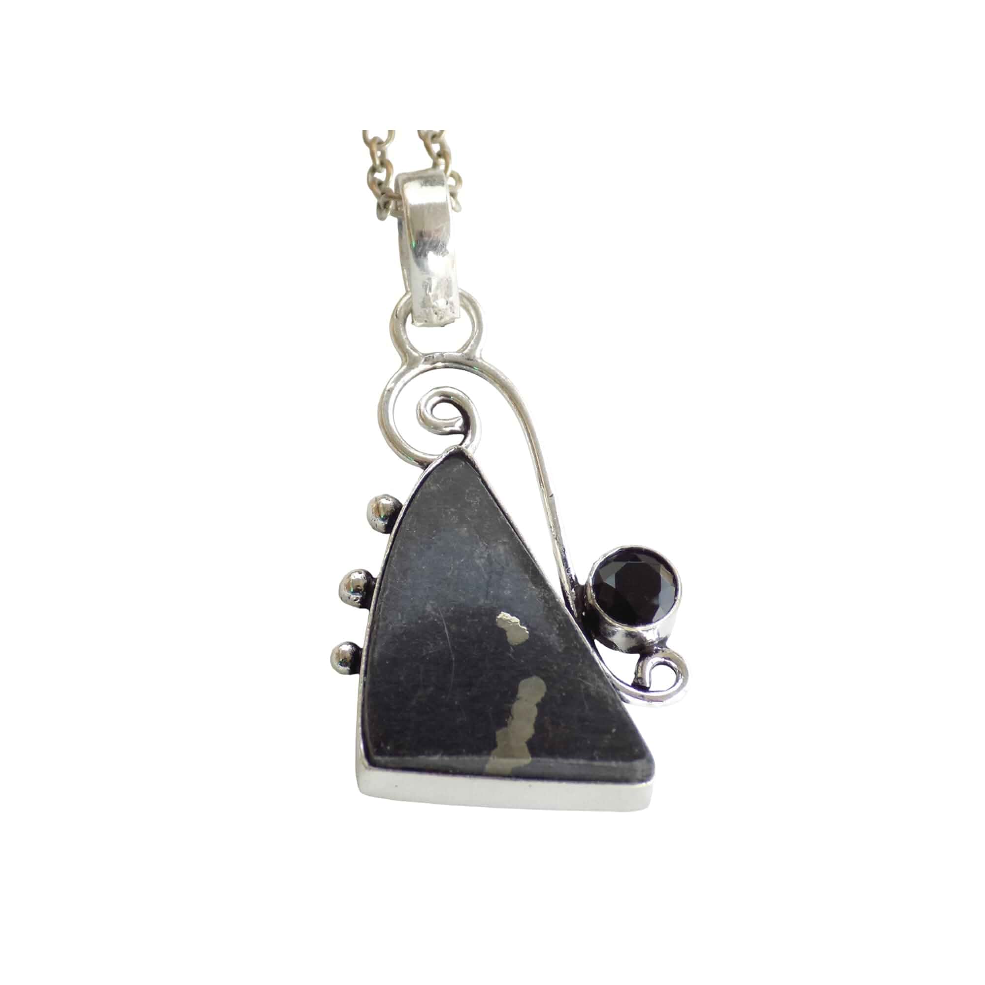 Pyrite & Black Onyx Pendant Necklace, Handmade .925 Silver Pendant Necklace For Gift