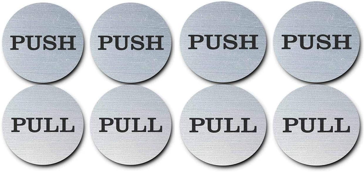 Be The Bestest 2" Inch Round Push Pull Door Signs (Brushed Silver) 304 Grade Stainless Steel (Pack of 3)