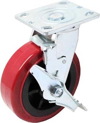 6 inch x 2 inch PRO-TECH Polyurethane Non-Marking Heavy Duty Caster with Top Lock Brake, 900 LBS Load Capacity, RED Single - ICON 6660 Series