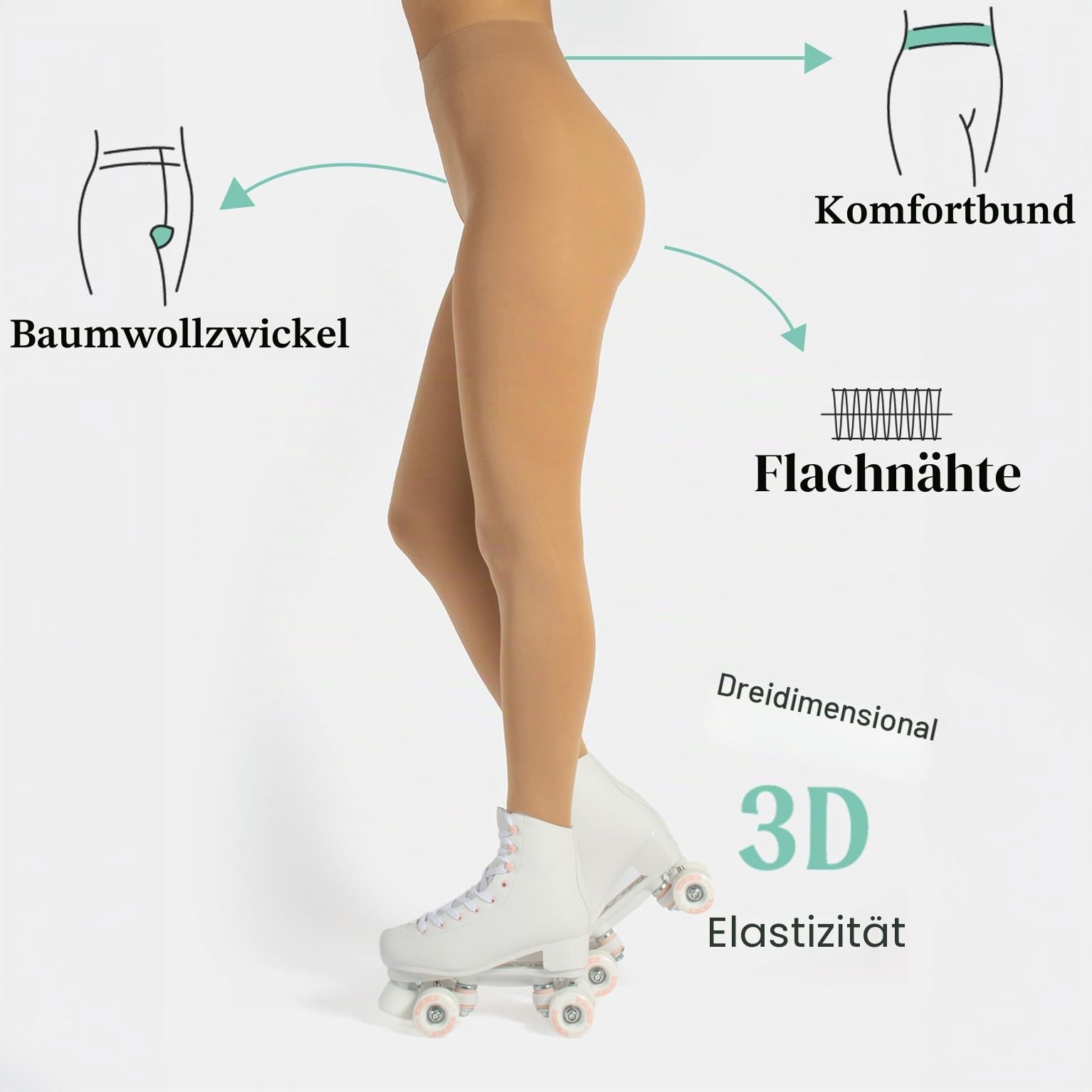 CALZITALY Damen Eislaufstrumpfhose, Eislaufstrumpfhose, Eiskunstlaufstrümpfe, Blickdichte Damenstrumpfhose, 80 DEN, Roller, Ice, Made in Italy