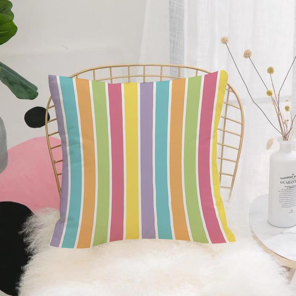 HYOSXW Cushion Cover,Throw Pillow Case Home Decorative for Living Room Bedroom Sofa Chair 16X16 Inch,Colorful, macaron striped close-up portrait,Pillowcase 40X40cm