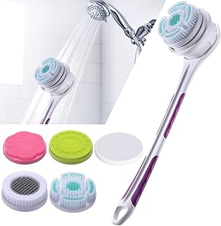 SoulBay Electric Body Brush with 5 Attachments: Rechargeable Back Brush IPX7 Long Handle Exfoliating Spin Scrubber for Sho...