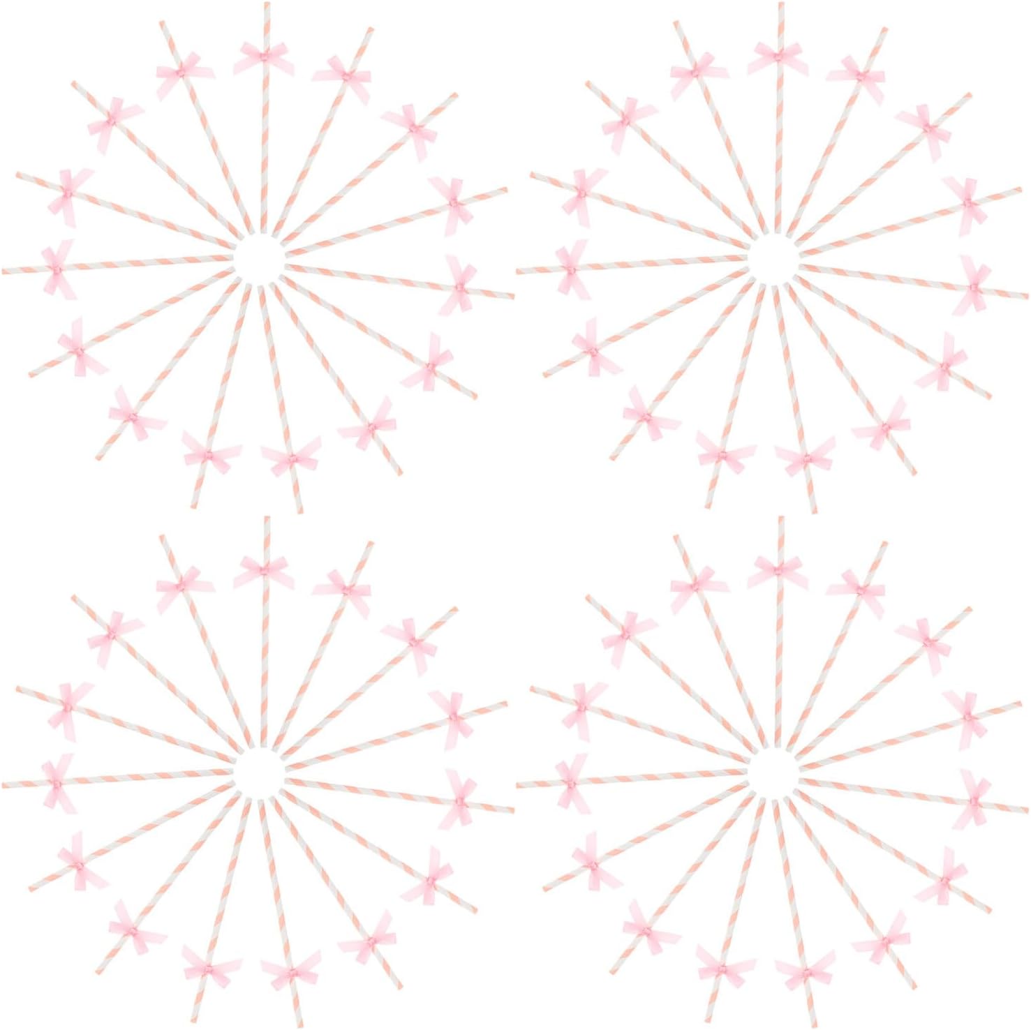100pcs Pink Paper Straws with Bow Tie Cake Decoration, Disposable Birthday Party Drinking Straws for Juice and Festival Celebrations