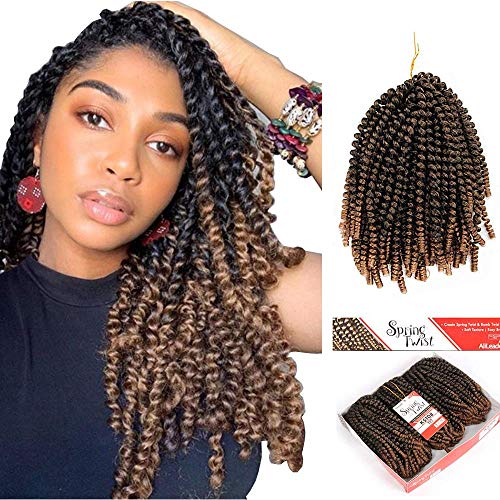 Alileader Ombre Spring Twist Hair - 8 Inch Pre-twisted Spring Twist Crochet Hair 3 Pack/lot 90 Strands 110g/pack T1B/27#
