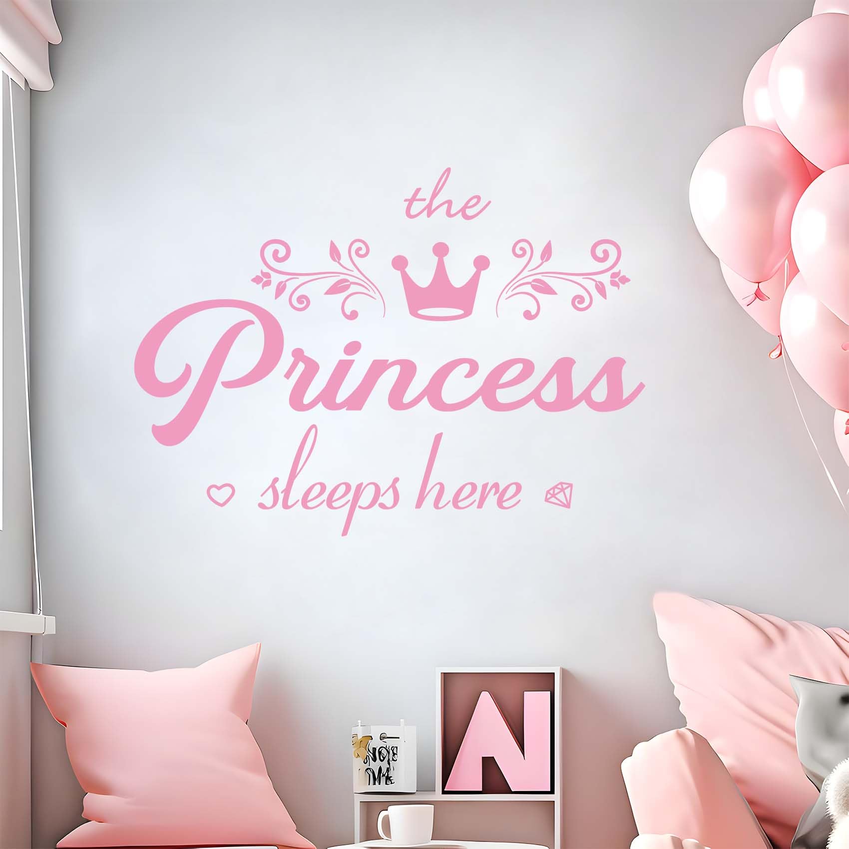 Pink Crown Wall Stickers, Princess Room Wall Decals Decor, Crown Wall Art Decor Wall Stickers for Girls Bedroom Decoration Nursery