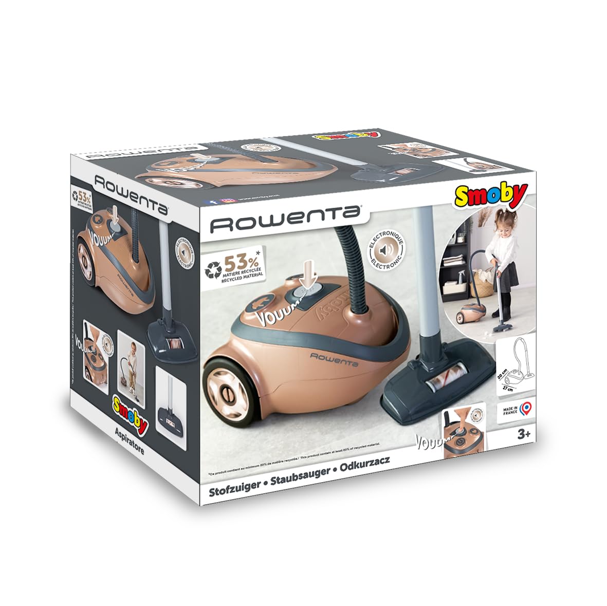 Smoby - Rowenta Aspirateur Traineau - Parfaite Réplique - Factice - Vrai Bruit d'Aspirateur - A Partir de 3 Ans - Fabrication Française