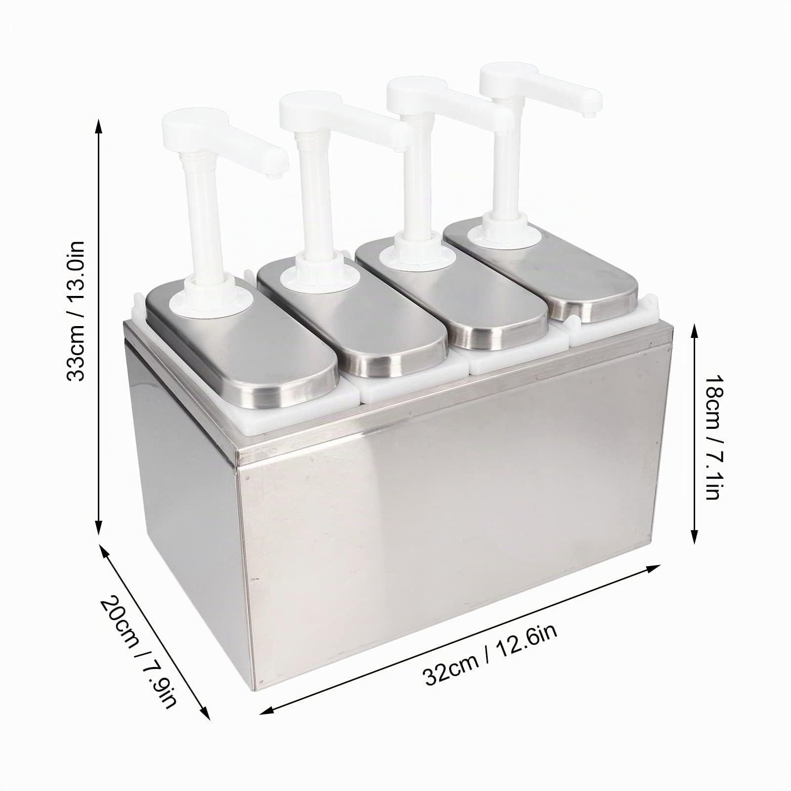 Station de Pompage de Condiments, Grande Pompe Distributrice de Sauce en Acier Inoxydable avec Triple, Quatre ou Cinq Pompes Distributeur de Condiments Amovible de Qualité Alimentaire(4 Pompes)
