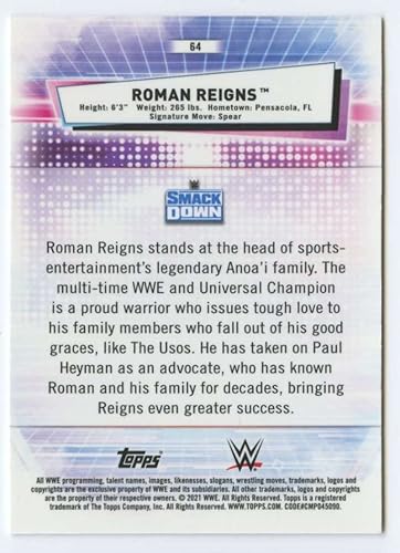 Miniatura 2 de 2021 Topps Chrome WWE #64 Roman Reigns Official World Wrestling Entertainment Trading Card in Raw (NM or Better) Condition