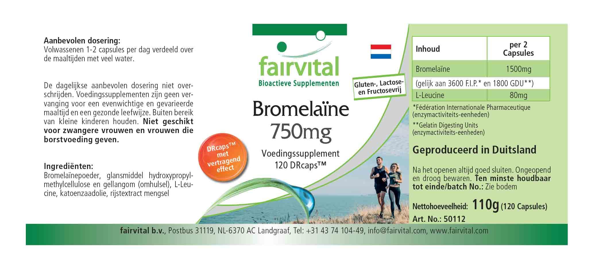 fairvital Bromélaïne 750mg, HAUTEMENT DOSÉE, VÉGÉTALIENNE, enzyme d'ananas, 120 gélules