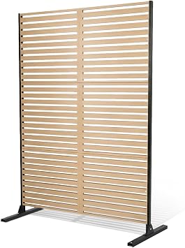 Metal Privacy Screen, 48 W x 75 H, Outdoor Freestanding Privacy Fence Panel, No Dig Steel Decorative Fence, Rustproof Fence Panels for Yard, Patio, Garden, Balcony, Pool, Wood-Grain Horizontal Slat
