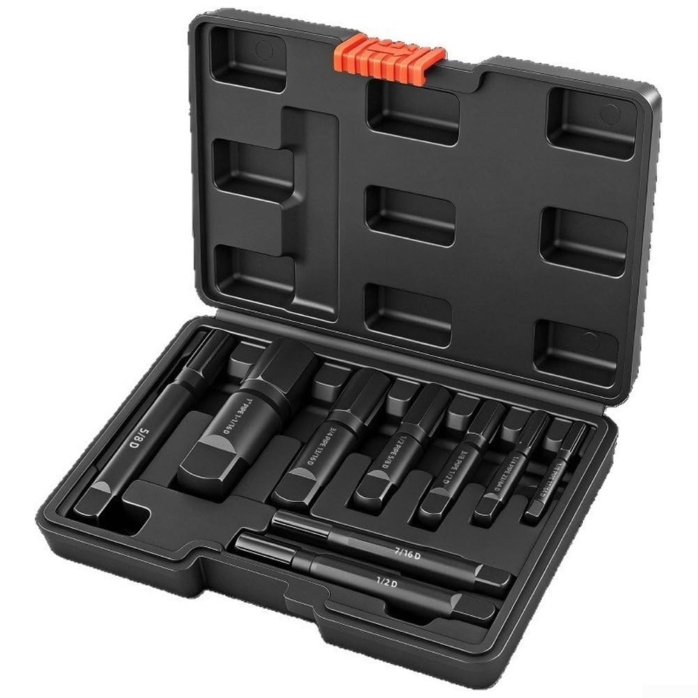 Juego de 9 piezas de extractor de pernos rotos, kit extractor de tubos de acero de aleación de cromo para reparación de fontanería, herramienta de rosca cuadrada para tuberías y accesorios