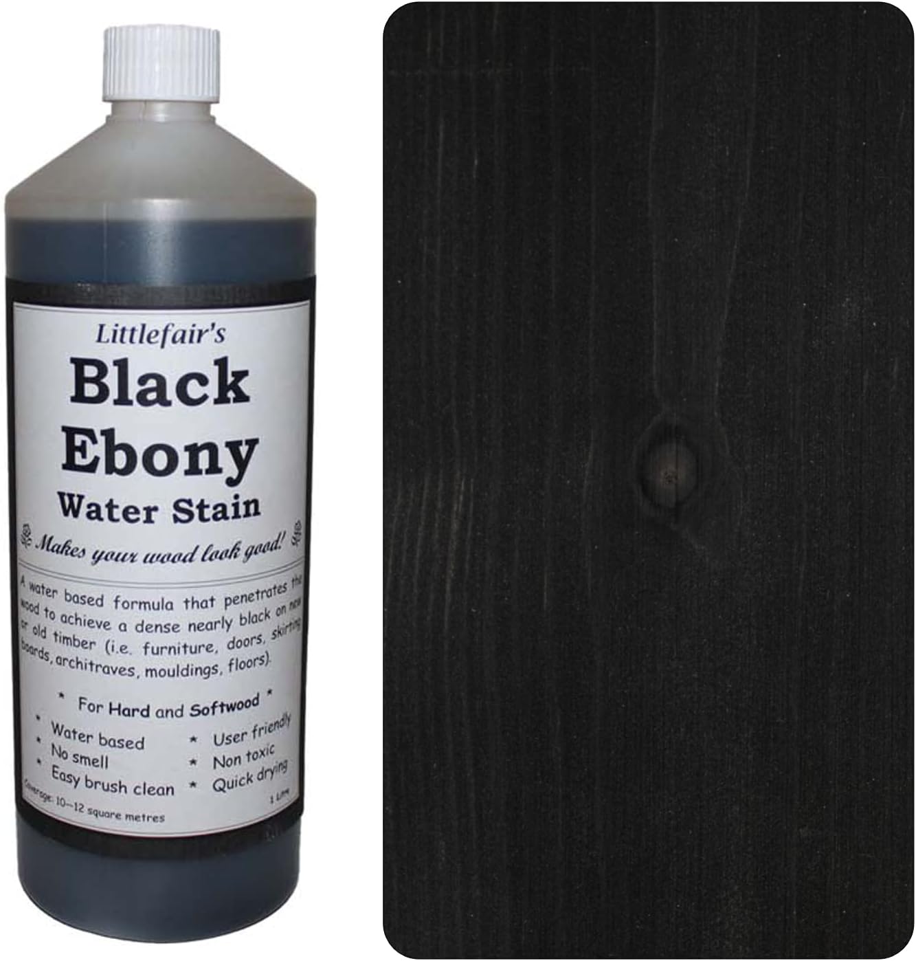 Littlefair’s NonToxic WaterBased Wood Stain 2.5ltr Black Ebony Wood