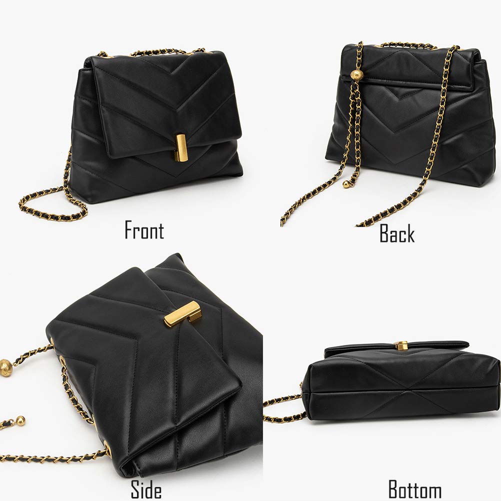 YXBQueen Borsa a tracolla da donna trapuntata a zigzag nero Medium