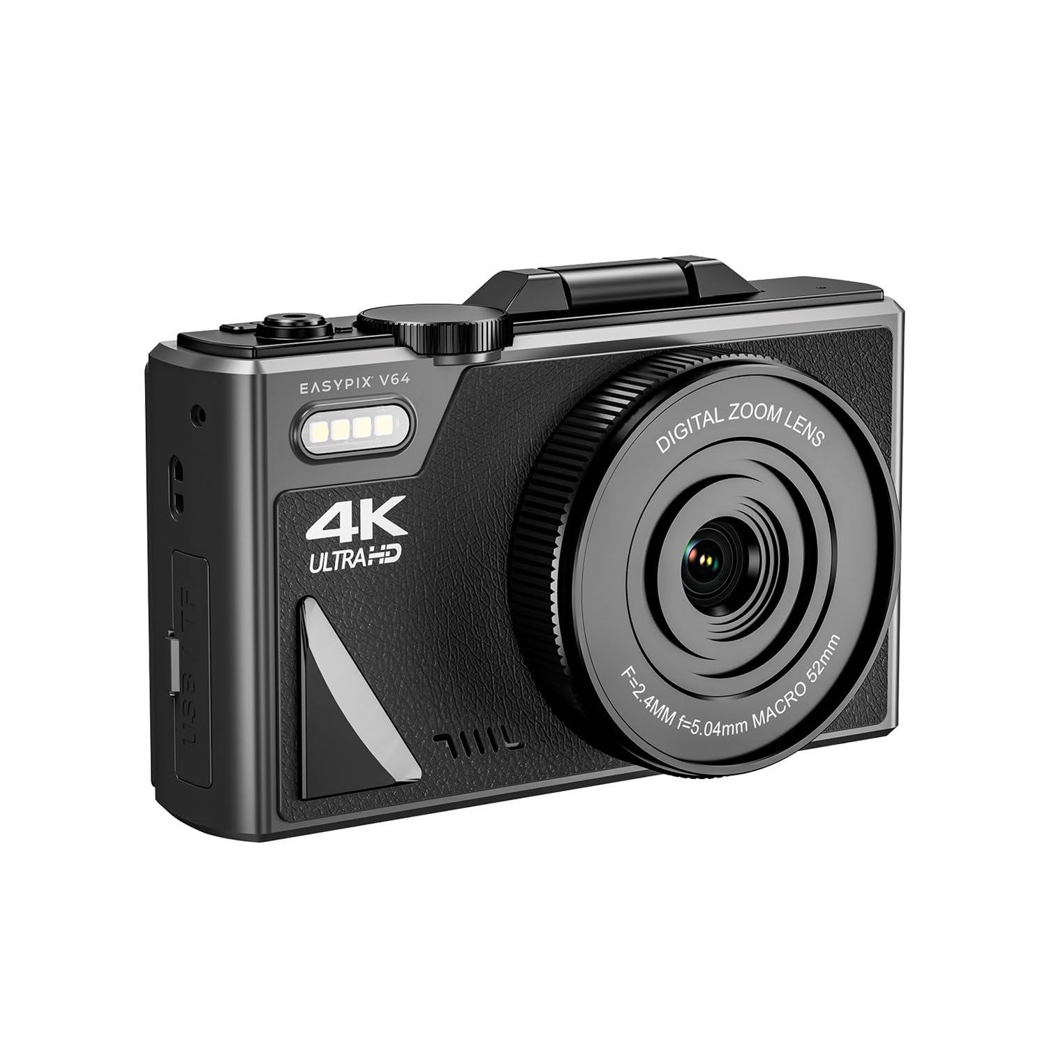 Easypix V64 Flip, fotocamera digitale con flip-screen, display pieghevole da 3,0", risoluzione fino a 64 MP, zoom digitale 18x, WiFi, perfetto per vlogger e selfie