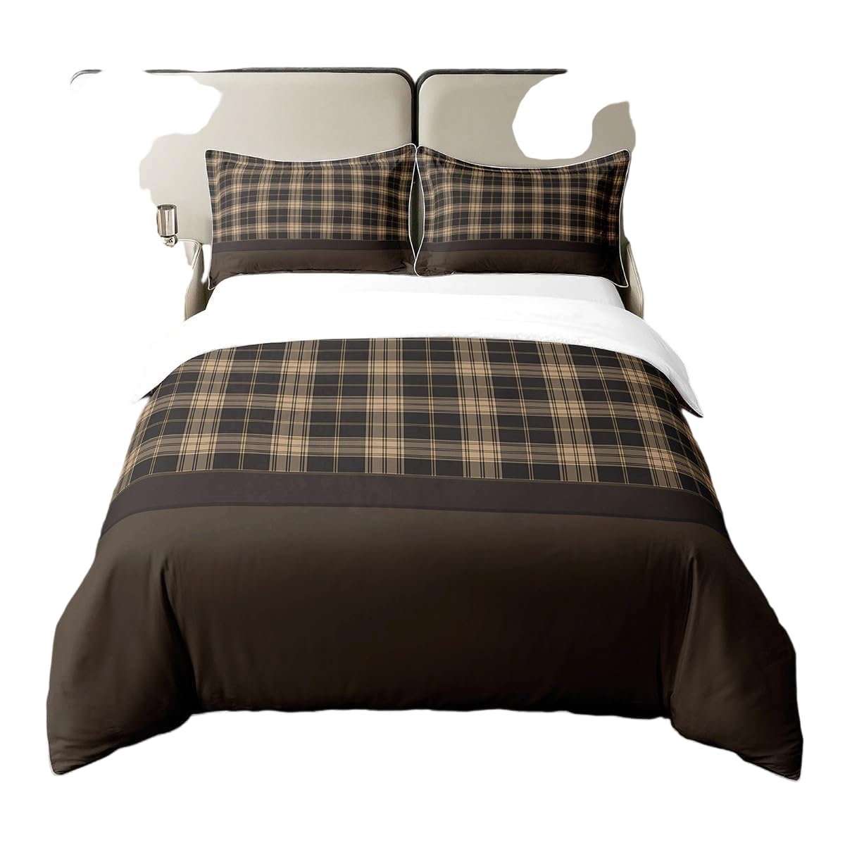 Homewish Vintage 100% Cotton Duvet Cover,Rustic Bedding for Boys Girls,Farmhouse Plaid Check Comforter Cover for Cabin Lodge,Geometric Lattice Bed Sets with 2 Pillowcases Breathable,Double,Brown