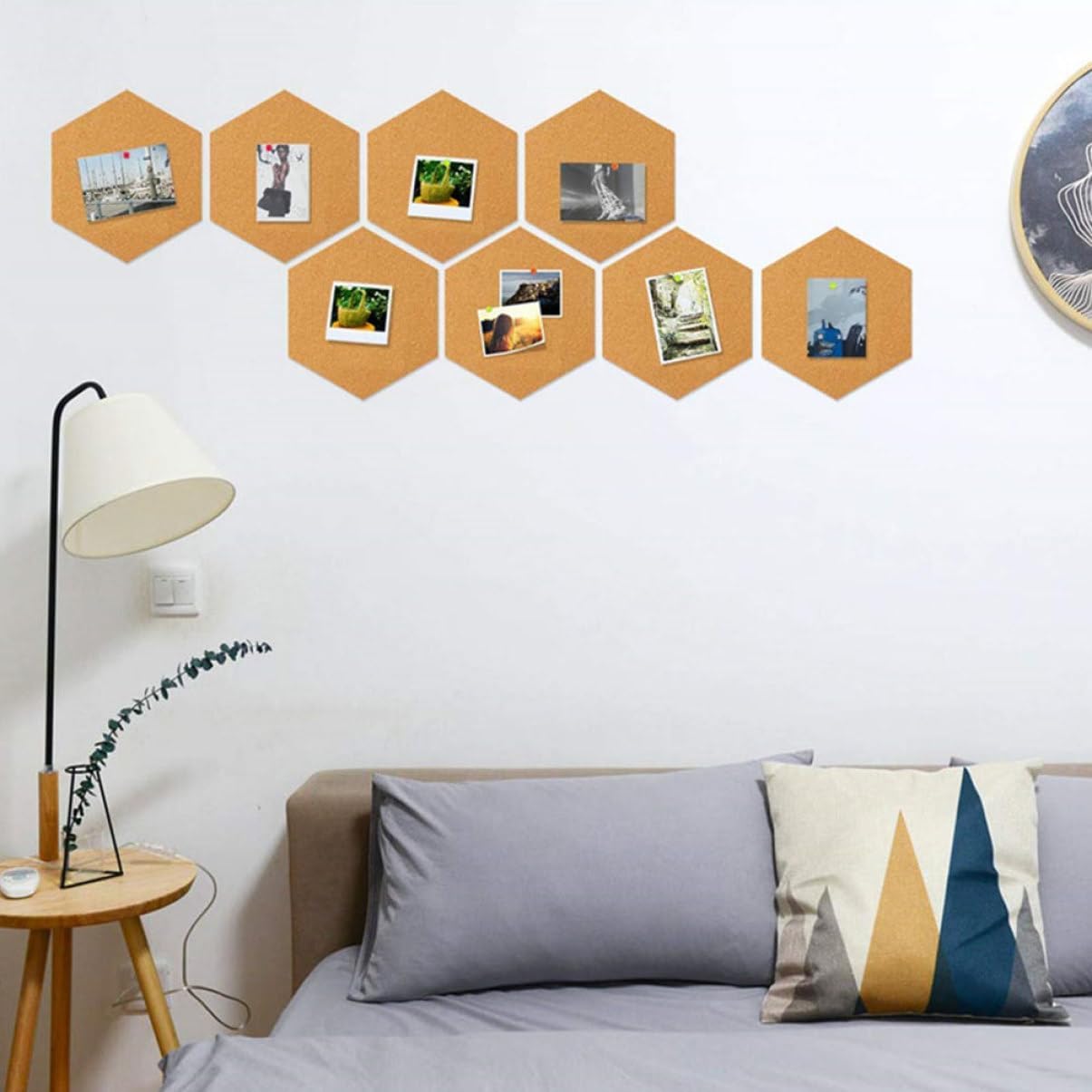8pcs Self-Adhesive Hexagon Cork Board Message and Photo Wall Tiles for Home Office and Cafe Creative Reminder Board Push for Easy Use
