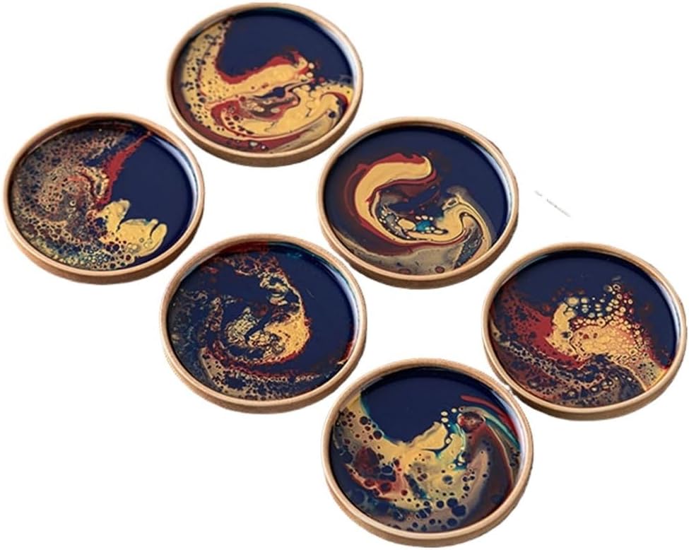 Resin Art Coaster Ceramic Tea Cup Table Decoration Coffee Mat Drink Pad Set Round Saucer Tray(D)