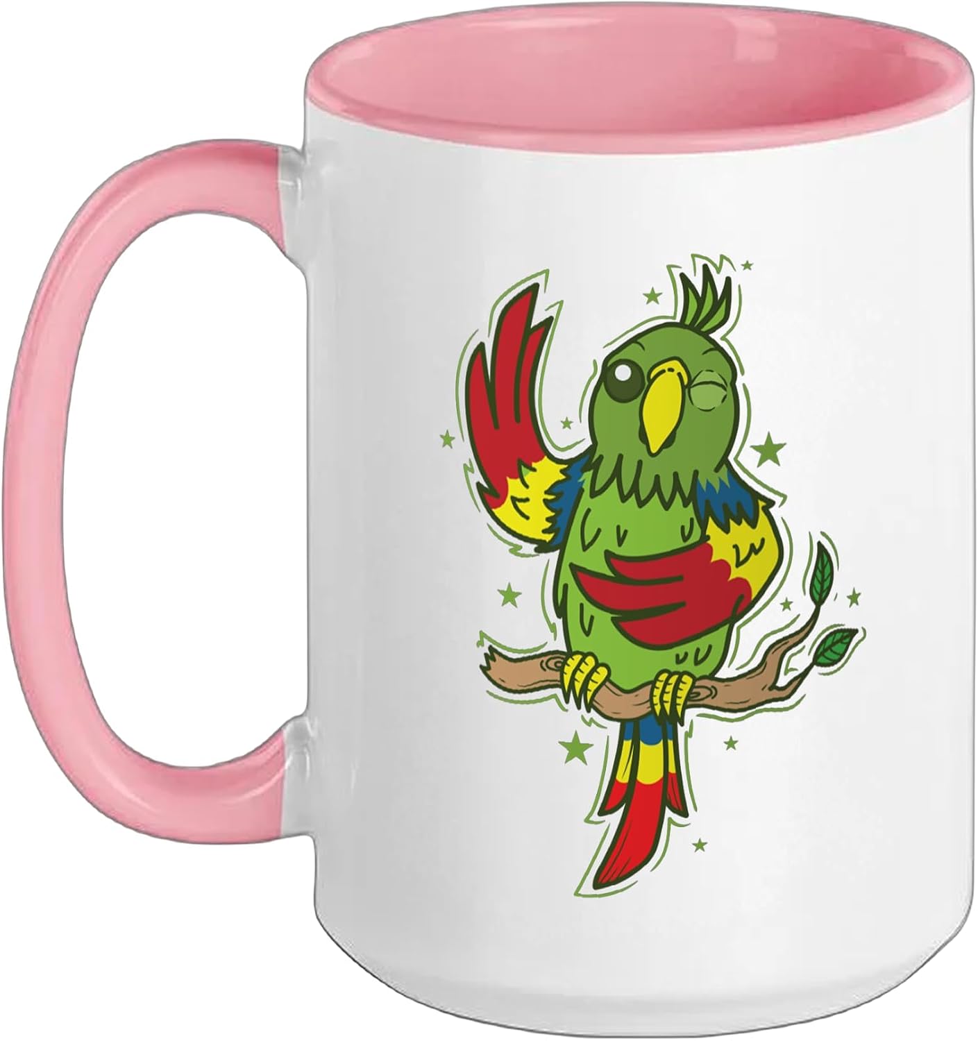 Parrot waving Animal talking Bird Ceramic Mug, Pink/White, 15oz
