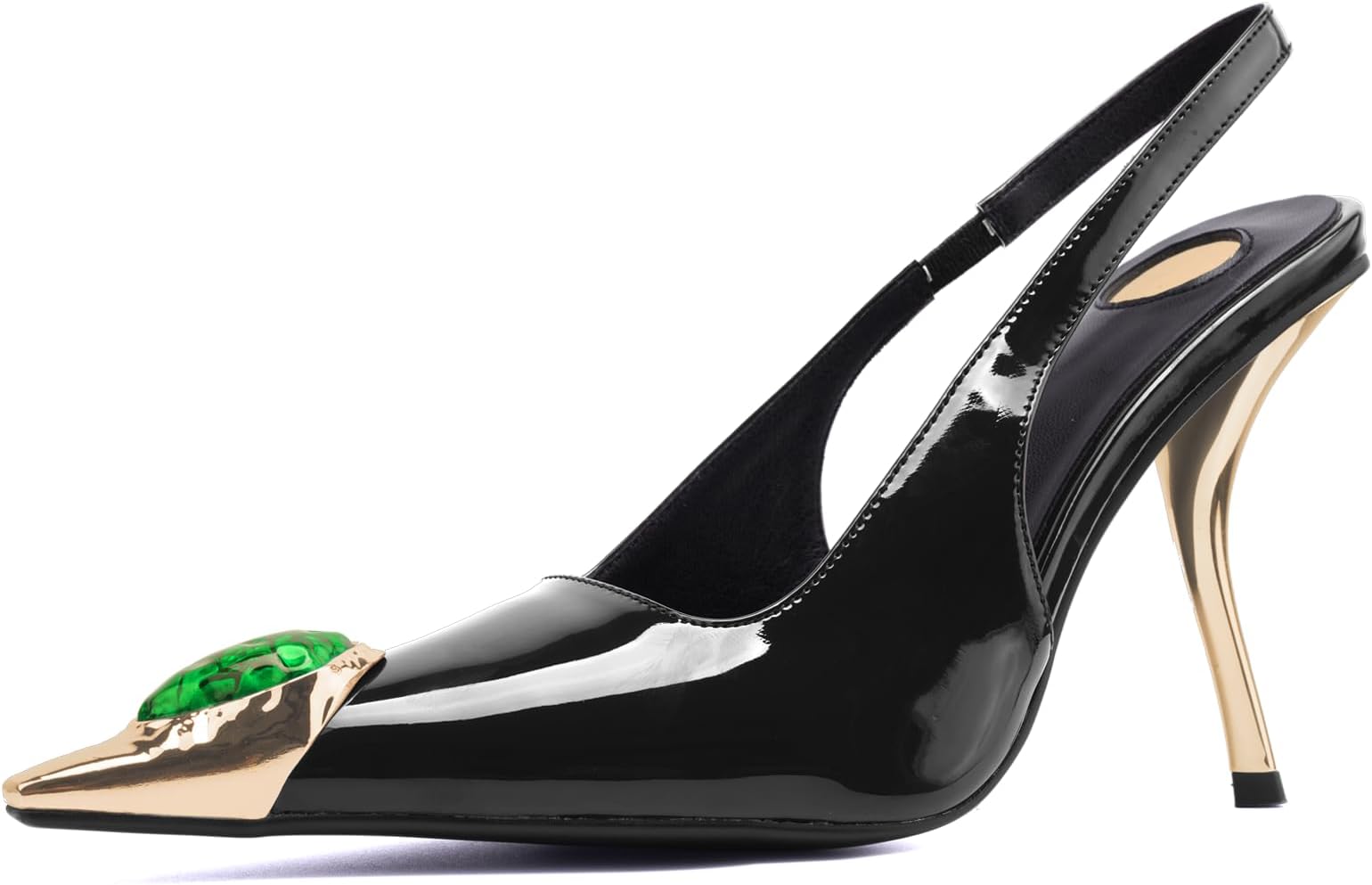 Slingback Heels for Women Pointed Toe Backless Stiletto 4 Inch High Heels Stretch Slip on Bright Leather Comfortable Dress Prom Pumps Shoes