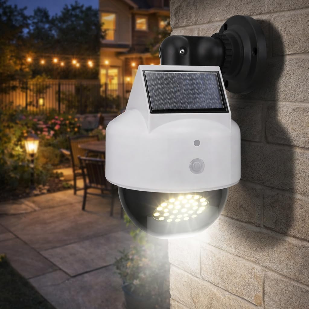 Zerodis Fausse Caméra Solaire Factice de sécurité Extérieure, Caméra de Surveillance Simulée à énergie Solaire pour Intérieur et Extérieur – Dissuadez Les Criminels et Protégez Votre