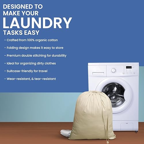 Miniatura 7 de Bolsas de lavandería  Bolsa de almacenamiento  Correa larga de algodón de lona resistente con cierre de cordón  Bolsa de viaje para ropa sucia