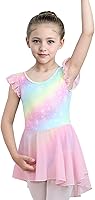Vista 5 de iLover Vestido de leotardo clásico con tutú y mangas con volantes para niñas, para danza, gimnasia y ballet