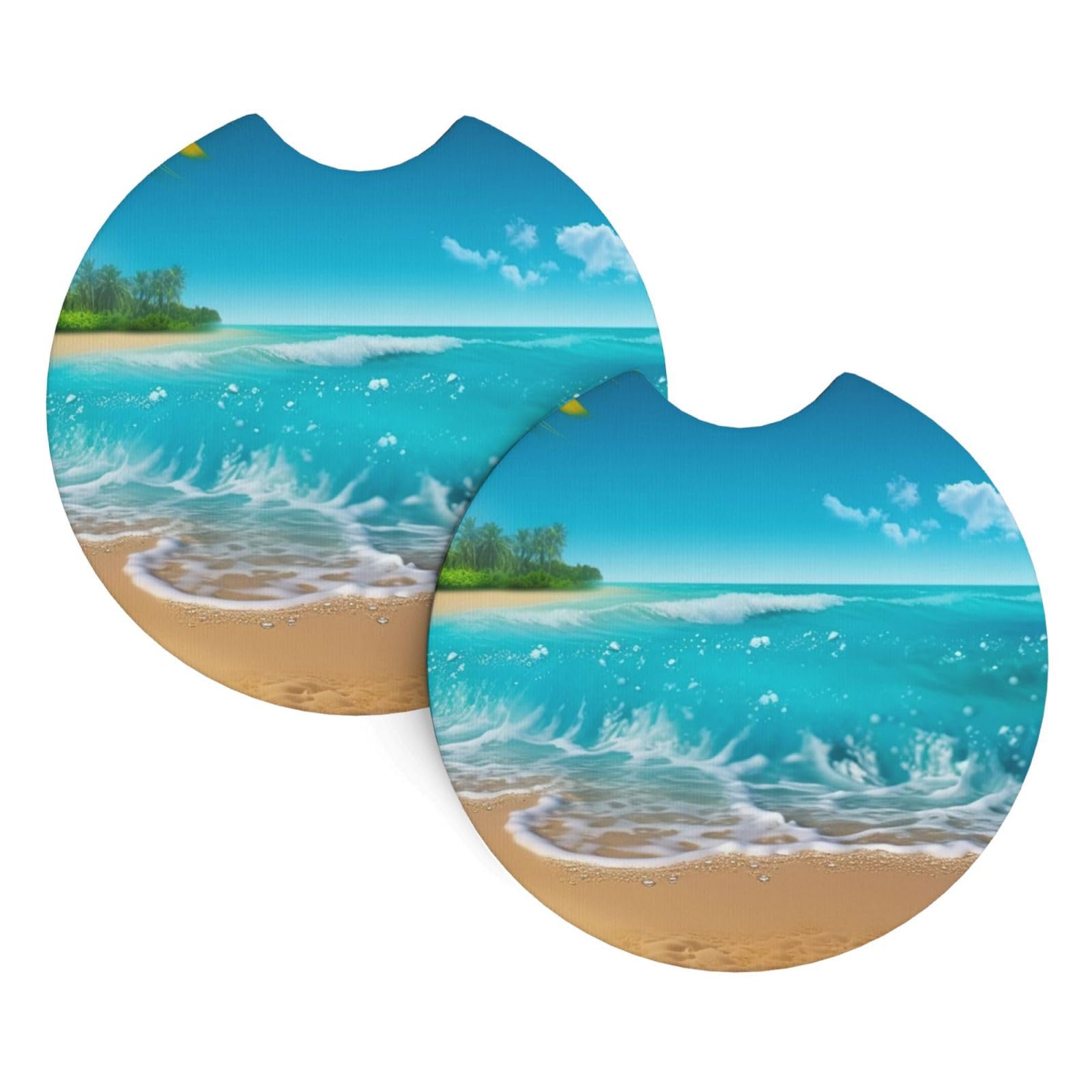 2 Pack Car Coaster for Cup Holders Tropical Blue Sea Beach Car Cup Coaster 2.7" Neoprene Non-Slip Automotive Cup Mat Universal Auto Car Interior Accessories for Women Men Cup Pad