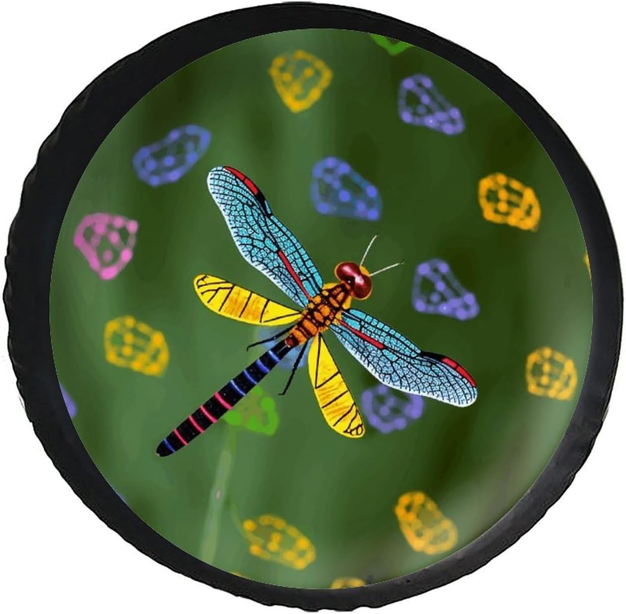 28"-34" Thickening Spare Tire Cover Colorful Dragonfly Waterproof Leather Tire Wheel Cover for Trailer Jeep RV SUV