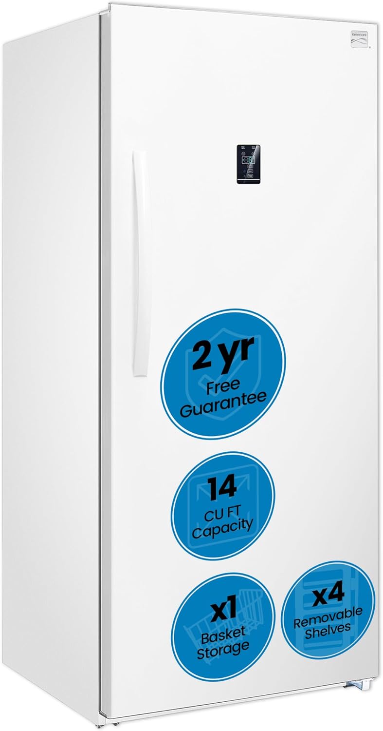 kenmore 14 cu. ft. (390l) convertible upright freezer/refrigerator | garage-ready | frost-free | digital touch controls | quick freeze | led interior light | white | for basement garage shed cottage