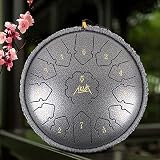 Bęben językowy, AKLOT Tongue Drum 30 cm, 13 dźwięków, ręczny bęben Handpan, stalowy bęben językowy C-dur, bęben językowy ze stali nierdzewnej z pałeczkami, naklejką, ochroną palców, uchwytem na