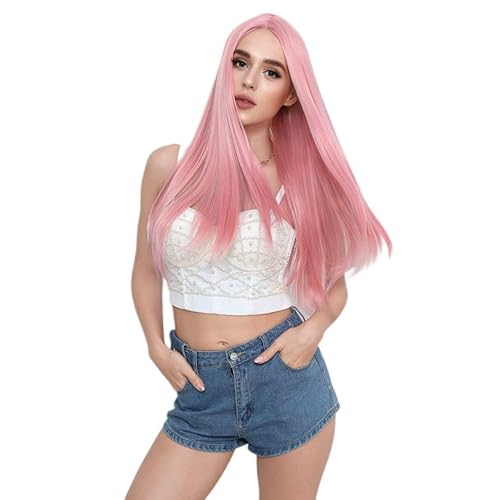 YOBAIDL Pink Wigs 28 Inch/70 cm Women Special Long Straight